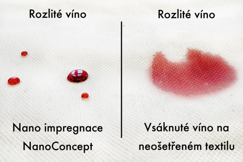 Ukázka koberce s impregnací a bez impregnace